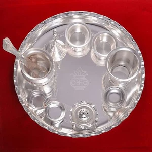 silver plated puja thali Set of 10 - Picture 1 of 4