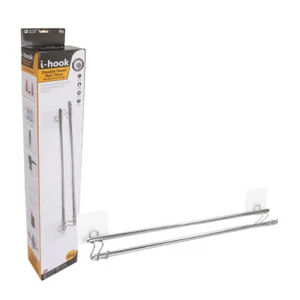 NEW i-HOOK DOUBLE TOWEL RAIL - 70cm Suction Handy Convenient Bathroom Storage - Picture 1 of 6