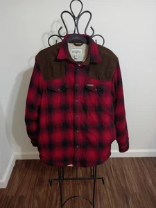 Field & Stream Fleece Sherpa Lined Red Black Flannel Corduroy Plaid Shacket M - Picture 1 of 8