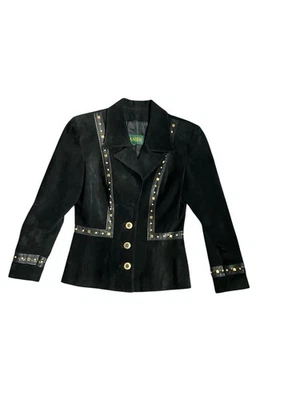 Chaqueta De Colección Danier Canadá Pequeña Para Hombre Cuero Gamuza Negra Botones Versace Foto 1 de 4