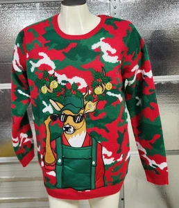 Holiday Time Adult Ugly Christmas Sweater -Large - Red - Large Reindeer - Picture 1 of 4