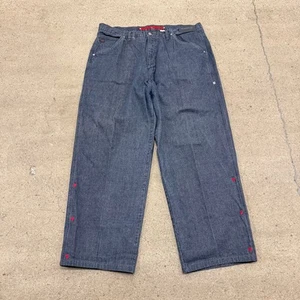 Vintage Vokal Jeans Baggy Fit Dark Wash Gr. 42 rot Stickerei Hip Hop Y2K - Bild 1 von 8