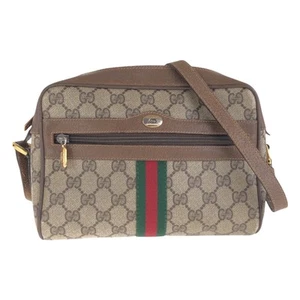 GUCCI vintage Old Gucci Web Stripe 68 02 004 Sholder bag Brown leather - Picture 1 of 10