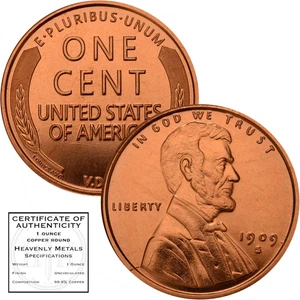 Lincoln Wheat Cent 1909-S VDB 1 Oz .999 Kupfermünze mit Kapsel und COA - Bild 1 von 4