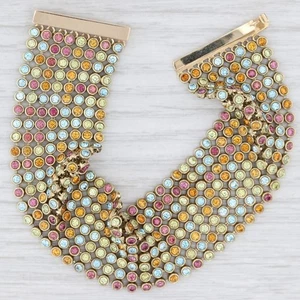 7" Gemstone Mesh Chain Bracelet 14k Yellow Gold Peridot Topaz Garnet Citrine - Picture 1 of 9