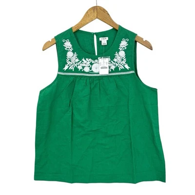 ¡Nuevo! Camiseta sin mangas J CREW bordada algodón lino verde para mujer 12 U923 Foto 1 de 4