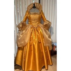 Abiti da sera in raso glitter oro corte vittoriana storia tempo ballo - Foto 1 di 7