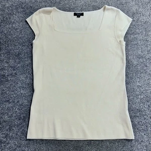 Tahari Top L Ivory Silk Blend Stretch Knit Cap Sleeves Workwear Corporatecore - Picture 1 of 8