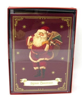 Punch Studio 15 Christmas Cards & Envelopes Gold Star Santa Claus 22822 5" x 7" - Image 1 of 3