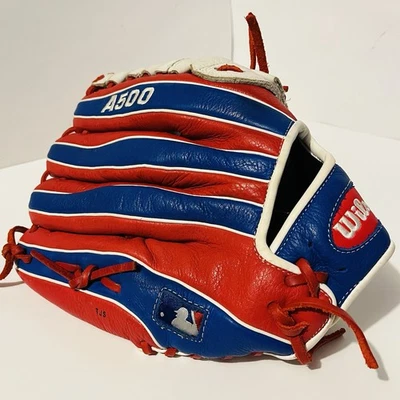 Guante de béisbol Wilson A500 12,5 pulgadas rojo blanco y azul forro ultra suave protector Foto 1 de 4