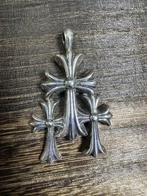 хром сердца стиль тройной крест подвеска бумаги цепочка ожерелье - Изображение 1 из 4