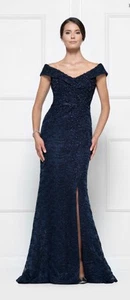 RINA DI MONTELLA FOR COLORS DRESS RD2655 Navy abito pizzo spalle scoperte autentico - Foto 1 di 15