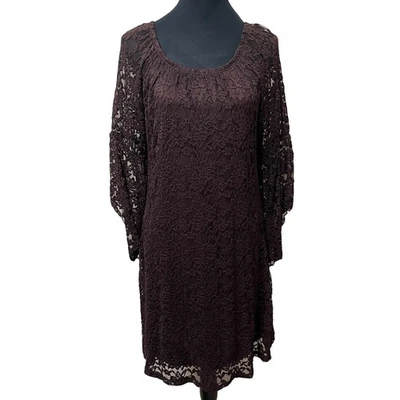 Jody of California NWT Women’s Dress Sz XL Brown Lace overlay Bell Sleeves - Image 1 of 4