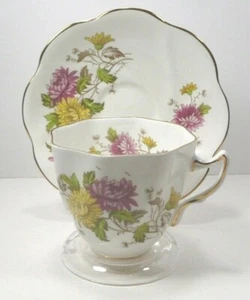 Vintage Royal Taunton Cup Saucer White Pink Yellow Flowers Gold Trim England A - Picture 1 of 12