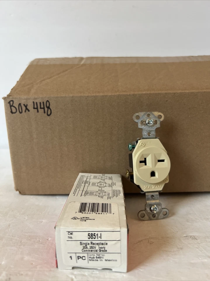 PASS & SEYMOUR 5851-I SINGLE RECEPTACLE 20A 250V IVORY  - Image 1 of 1