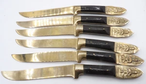 Siamese/Thailand Buddha Brass and Black Fruit Knives Set of 6 - Picture 1 of 2