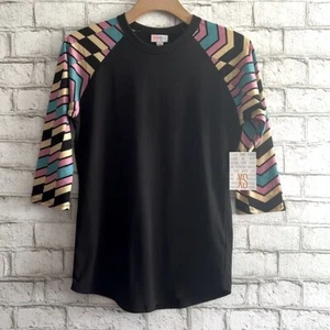 T-shirt baseball LuLaRoe Randy nera e stampa astratta nuova con etichetta taglia XSmall - Foto 1 di 8