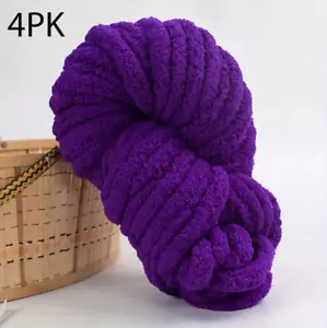 4PK Purple Chenille Chunky Yarn Jumbo Fluff Thick Knit Blanket Crochet Amigurumi - Picture 1 of 1