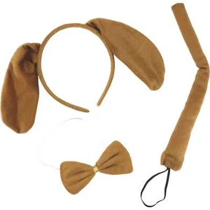 Brown Puppy Dog Ears and Tail Costume Hair Accessory Set Bow Tie Book Week - Picture 1 of 1