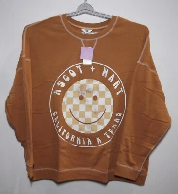 Women's Ascot + Hart Checkered Smile Graphic Pullover Sweater - Orange 2X - Image 1 of 3