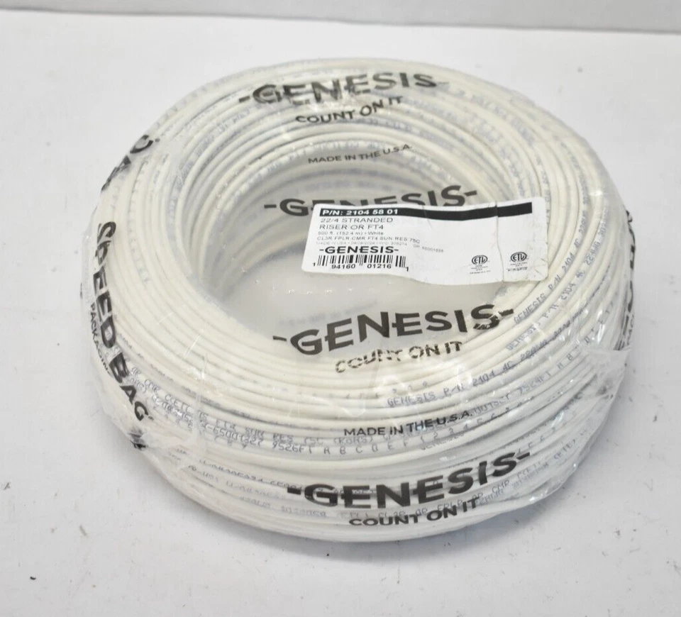 Genesis 21045801 22/4 Stranded Unshielded Cable Riser CMR FT4 250' (76.2 m)