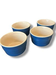 LE CREUSET Indigo Blau Auflaufförmchen 4er Set kleine Schüsseln Soufflé Tassen 09-29 - Bild 1 von 10