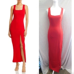 NWT AQUA Red STRETCHY Square Neck TANK Slit Front MAXI DRESS XS - Picture 1 of 7