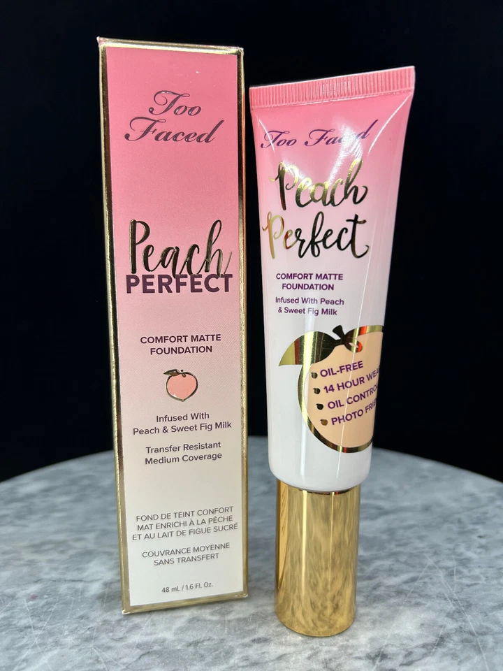 Too Faced Peach Perfect Comfort Matte Foundation GANACHE  1.6 oz New In Box - Image 1 of 4