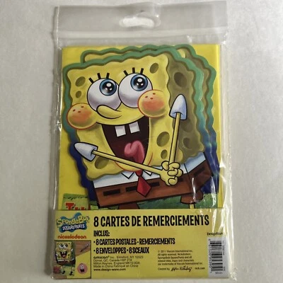 Sponge Bob square pants new party 8 thank you cards ship fast Fun Festive Sealed - Image 1 of 4
