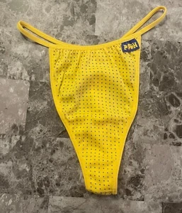 DISNEY WINNIE THE POOH YELLOW BLUE POLKA DOT COTTON VINTAGE RARE THONG PANTIES - Picture 1 of 4