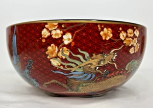 Williams Sonoma Mond Neujahr Drache Nudel Servierschale rot 9" x 4" Goldrand - Bild 1 von 9