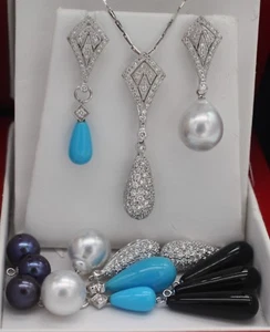 18kt White Gold Detachable Diamond PENDANT & EARRINGS with 5 Sets of Charms - Picture 1 of 12