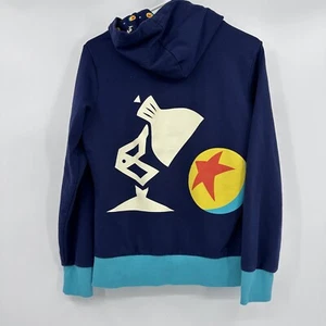 Disney Hoodie Women Medium Blue Pixar Lamp Full Zip Jacket Pockets Terrycloth - Picture 1 of 12