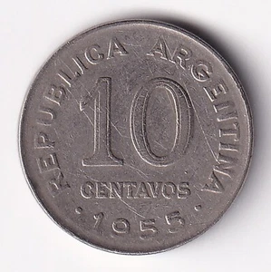 ARGENTINA 1955 10 Centavos KM51 (smaller head) San Martin R1111A circulated - Picture 1 of 2