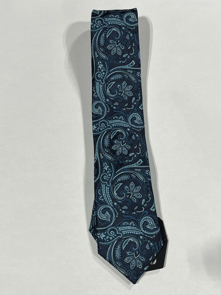 Mens Venturi Uomo Blue Paisley Pattern Tie With Matching Pocket Square NEW - Image 1 of 3