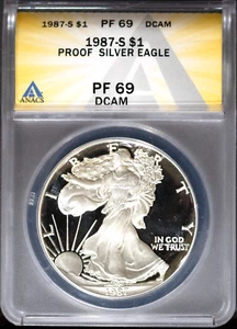 1987-S $1 Silver American Eagle PF 69 DCAM ANACS # 7539858 + Bonus. Frosty Cameo - Picture 1 of 2