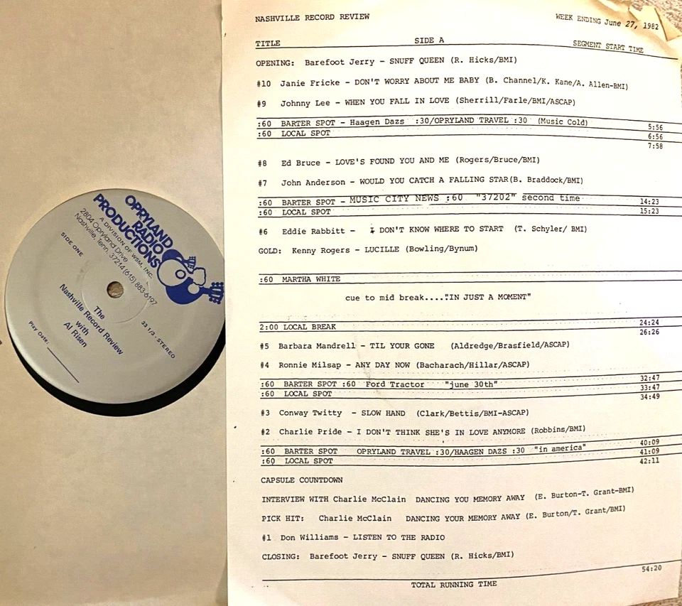 6/27/82 AL RISEN'S NASHVILLE TOP 10/FEATURES/INTERVIEWS: KENNY ROGERS, ED BRUCE - Image 1 of 1