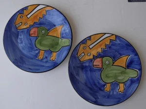 Dos platos de ensalada "Nazca" pintados a mano de A. Santos Portugal - 8-3/8" - Tucán - Nuevos con etiquetas - Imagen 1 de 4