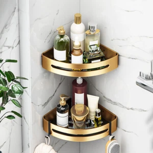 2x Rotating Wall Rack Bathroom Caddy Corner Vanity Storage Shelf Organiser Gold - Picture 1 of 8