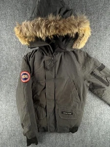 Canada Goose Down Fill Parka Jacket Hoodie Boys Youth Large Gray Coyote Trim - Picture 1 of 24