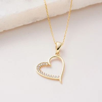 14K желтое золото покрытием круглый огранки муассанит сердце подвеска 18 цепочка ожерелье - Изображение 1 из 4