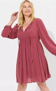Abito donna Torrid 00 M/L garza aderente e svasato cravatta collo rosa marrone mini tasche - Foto 1 di 8