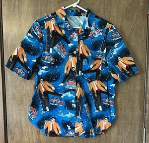 Vintage Men's Blue Elvis Short Sleeve Button Down Shirt Size L - Picture 1 of 6