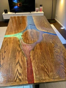 Multi Color Epoxy Resin Dining Table Acacia Wood Countertop Home Furniture Decor - Picture 1 of 10