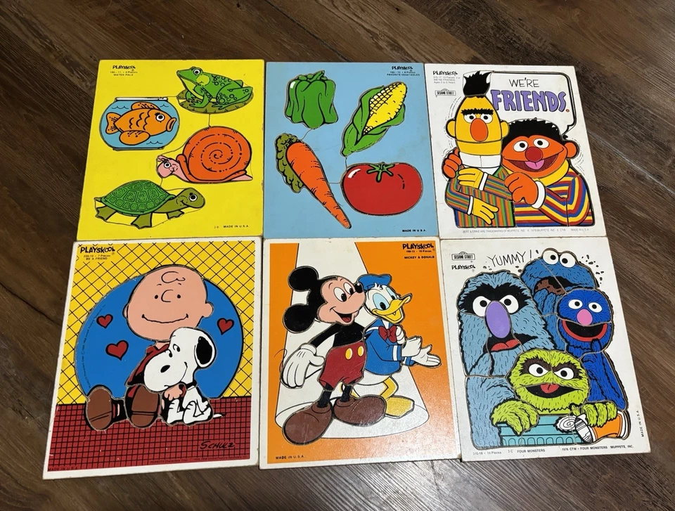 VTG LOT OF 6 AWESOME PLAYSKOOL DISNEY & SESAME STREET PUZZLES - Image 1 of 3