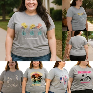 Camisetas de gran tamaño para mujer estampadas, holgadas cuello redondo tops de verano talla grande - Imagen 1 de 25