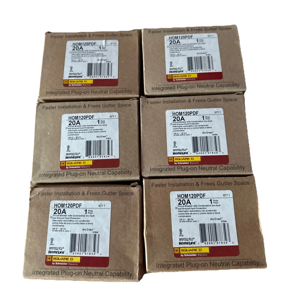 Square D HOM120PDF 120V 20A Single-Pole Circuit Breaker pack of 6  - Image 1 of 1