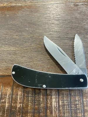 复古 CUTCO 1884 2 刀片折叠口袋刀黑色美国制造锯齿/普通 — 第 1/4 张图片