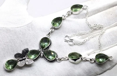 Green Amethyst Topaz Gemstone 925 Sterling Silver Jewelry Necklace Size-17-18" - Image 1 of 4