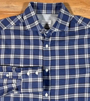 Camisa Brunello Cucinelli Azul Blanco Cuadros Algodón Franela Cuello Extendido L (Corto) Foto 1 de 4